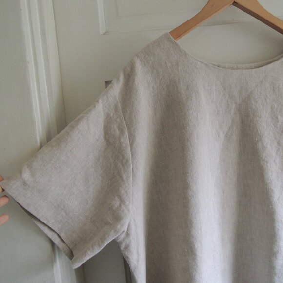 Tan 100% Linen High Low Peplum Back Lagenlook Tunic XL/1X - Picture 6 of 11